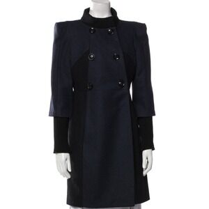 Tibi New York Wool Blend Coat Women's Size 10 Double Breasted Winter Black Blue